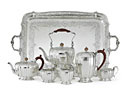 An Elizabeth II silver six-piece tea and coffee service and tray