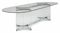 A CLEAR GLASS, POLISHED STEEL AND PERSPEX