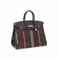 AN EBENE LEATHER AND STRIPED TOILE 'BIRKIN'