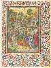 MAKING AND TASTING WINE, full-page miniature by THE SPANISH FORGER on the recto of a leaf from a 14th-century Italian Antiphonal, ILLUMINATED MANUSCRIPT ON VELLUM