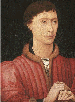 Portrait of a young man, bust-length, in a fur-trimmed red doublet  