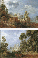 A wooded river landscape with travellers and a dog on a path, cattle by a ford beyond; and A wooded river landscape with figures on a path 