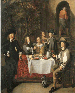 Elegant company at a table on a terrace  
