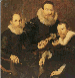Group portrait of three gentlemen, three-quarter-length, seated in black costumes with lace collars and cuffs 