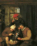 De Drinker: Three boors drinking and smoking in a spirit house  