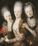 Group portrait of the daughters of Johann Julius von Vieth und Glossenau: Juliane Corline, Edle von der Planitz (1752-1832), Sophie Juliane Elisabeth, Gräfin d'Agrollo (1748-1832) and Juliane Charlotte, Gräfin von Todtleben (1754-1840), half-length, in lace-lined dresses and with powdered hair, holding a plumed cap 