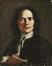 Portrait of an artist, half-length, in a black coat and a white shirt  