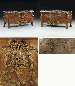 An important pair of massive Louis XV style ormolu-mounted kingwood, mahogany and end-cut marquetry commodes 
