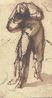 A nude leaning forward pen and brown ink, brown wash, ink gall losses, ... A nude leaning forward pen and brown ink, brown wash, ink gall losses, ...