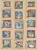 Quinze lettrines: Saint Laurent; La Pentecôte; La Naissance de Saint Jean-Baptiste; Saint Maure et Saint Placide (?) enfermés dans un donjon; Le Christ et la Vierge entourés de Saints; L'Annonciation; La messe de Saint Grégoire; La Vierge dans le ciel enlevée par des anges; La Résurrection; L'Adoration des Mages; La Sainte Famille au Temple; La Naissance de la Vierge; L'Assomption de la Vierge; Le Songe de Joseph; et La Trinité tenant la Bible, dans les lettres D, S, A, G, R, C, U, N et B 