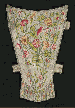 A lady's embroidered stomacher of cloth of silver finely worked in coloured silks with a bouquet of flowers and leaves tied with a ribbon--English, mid 18th century, slightly worn