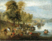 A river estuary with peasants loading barges  