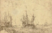 A seaport with a man o'war, figures along a pier  