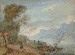 A river landscape in a storm with peasants on a track and boatmen steering a ferry 