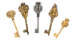 A GROUP OF FIVE GILT-METAL AND STEEL PRESENTATION KEYS  