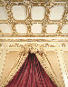 A SET OF SALMON AND MUSTARD DAMASK DRAPERIES AND BED CANOPY  