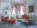 FOUR SETS OF RED AND CREAM STRIPED SILK DAMASK DRAPERIES  