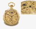 Patek Philippe. A very fine and rare 18K gold openface minute repeating perpetual calendar split seconds chronograph keyless lever watch with phases of the moon and champagne dial 