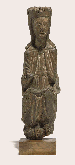 A CARVED WOOD FIGURE OF THE VIRGIN ENTHRONED  
