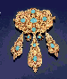 A Victorian gold and turquoise brooch and ear pendants  