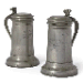 'THE QUENIBOROUGH FLAGONS'.  A PAIR OF IMPORTANT ENGLISH PEWTER BEEFEATER FLAGONS 