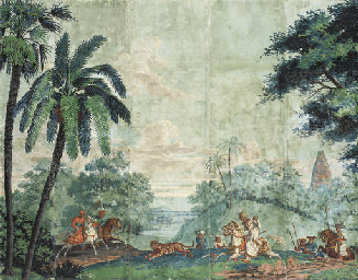 a fragment of french early 19th century scenic wallpaper theme of essay