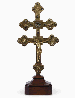 AN ITALIAN GLASS PASTE SET ENGRAVED GILT-COPPER PROCESSIONAL CROSS  