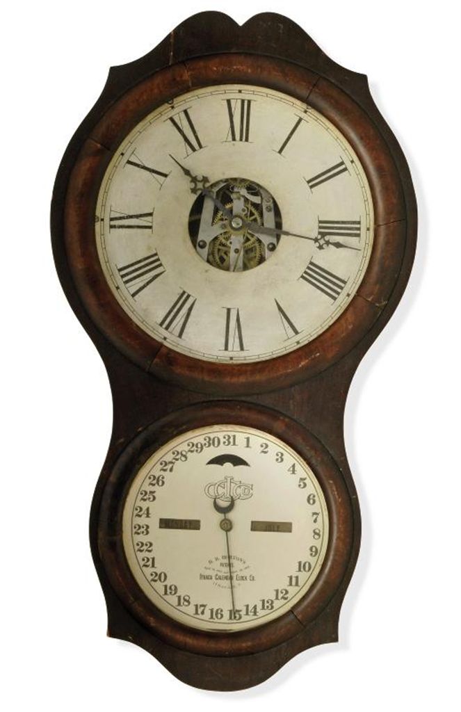 AN AMERICAN PERPETUAL CALENDAR TIMEPIECE WALL CLOCK , ITHACA CLOCK