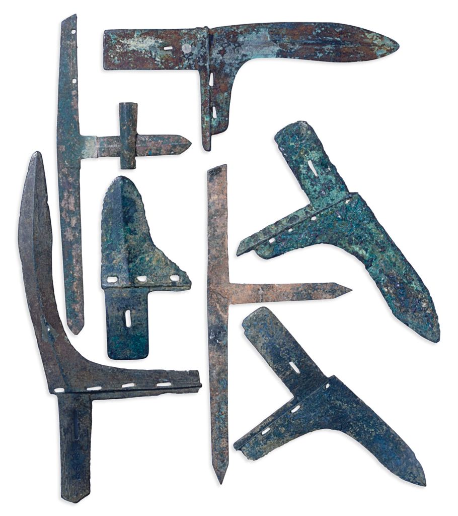 SIX CHINESE BRONZE DAGGER AXES, GE , , EASTERN ZHOU (770256 BC) AND