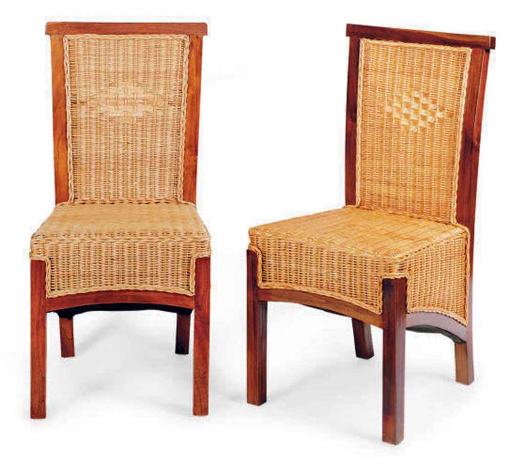 A SET OF EIGHT INDONESIAN HARDWOOD AND WICKER DINING CHAIRS, , MODERN