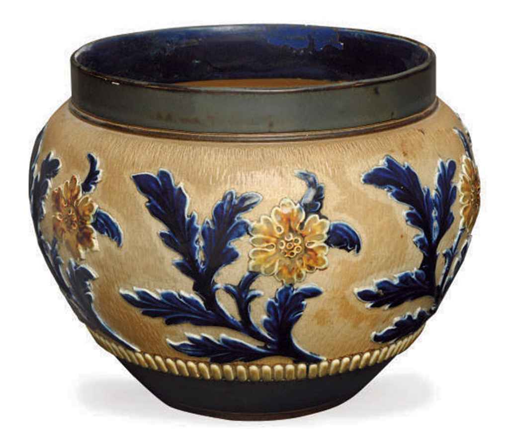 AN ENGLISH GLAZED STONEWARE JARDINIERE, , IMPRESSED MARK FOR DOULTON