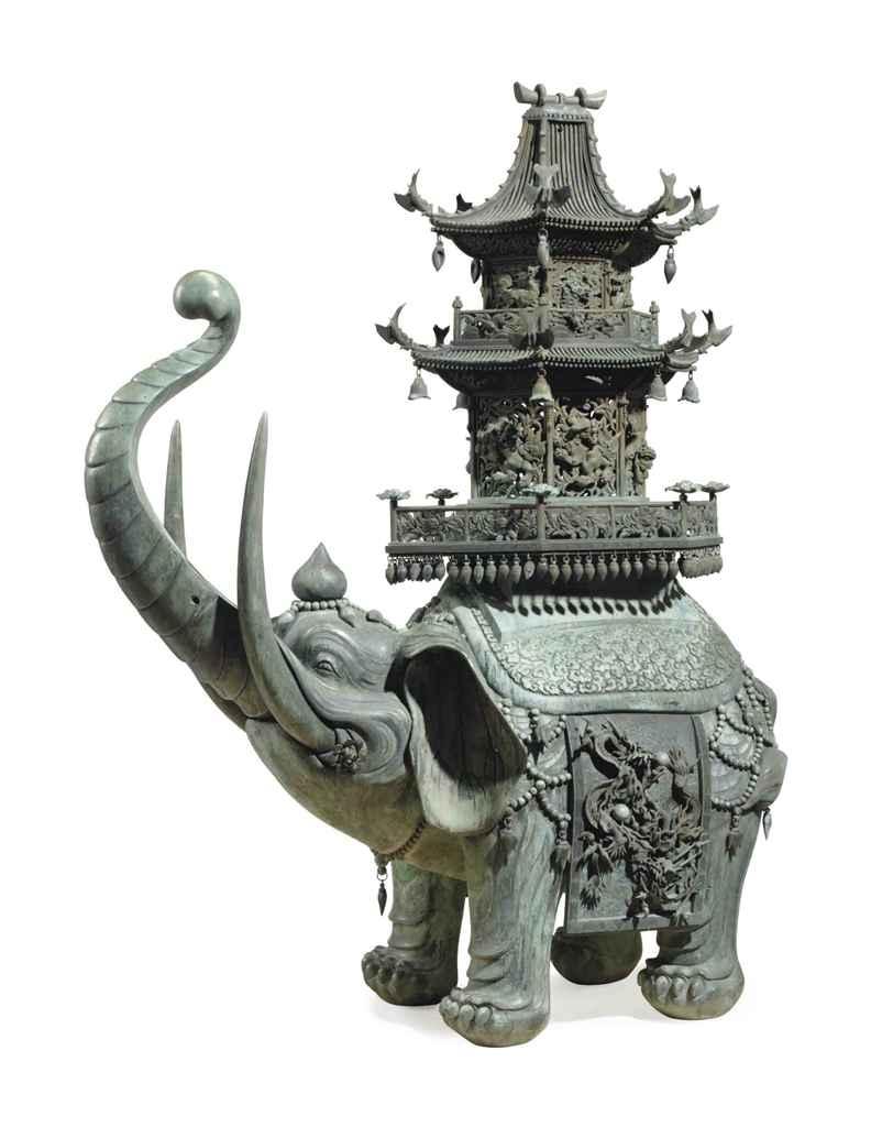 A massive japanese patinated bronze elephant (Christies