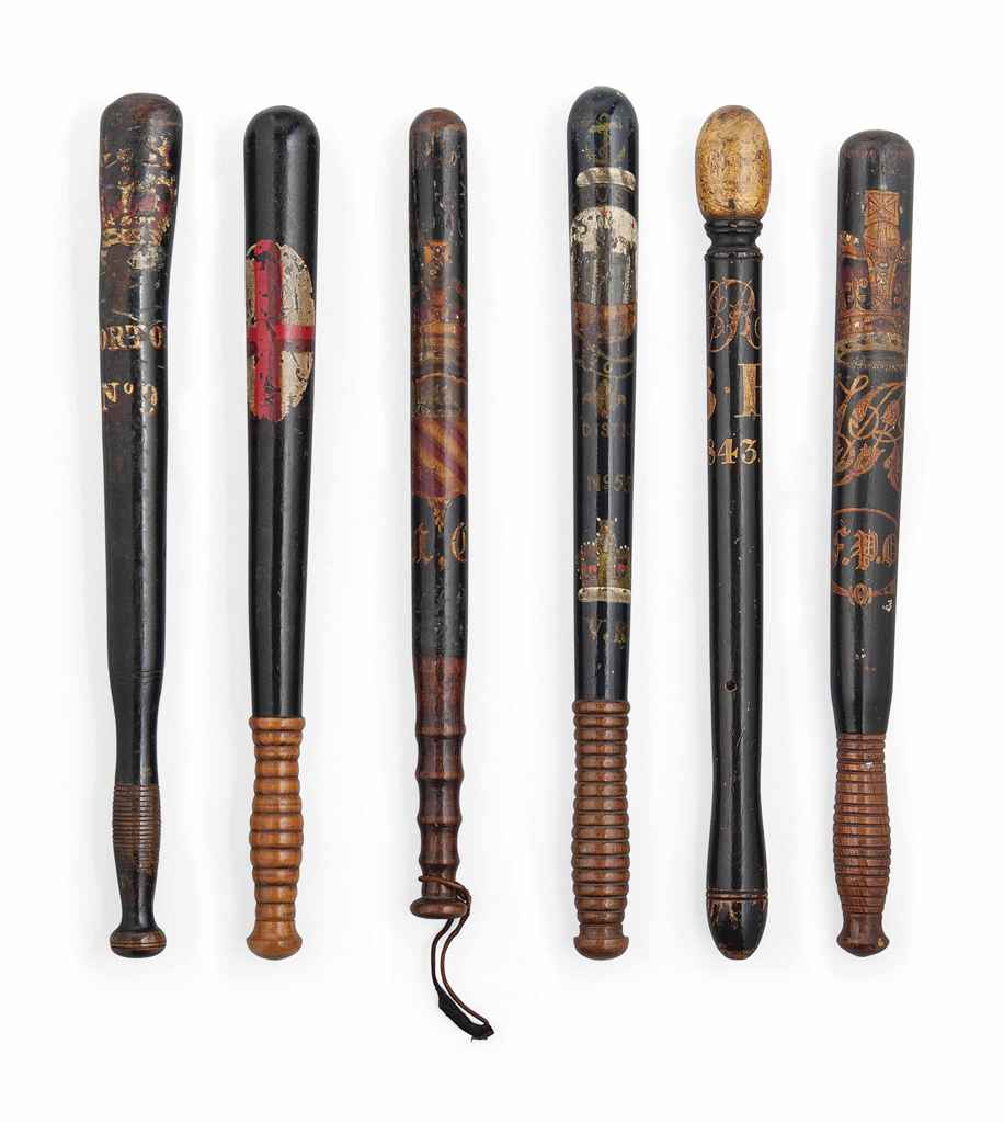 SIX PAINTED WOOD TRUNCHEONS , 19TH CENTURY Christie's