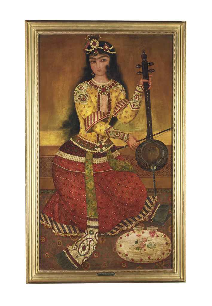 A COURT MUSICIAN PLAYING THE KEMANCHE , SCHOOL OF ABU'L QASIM, QAJAR
