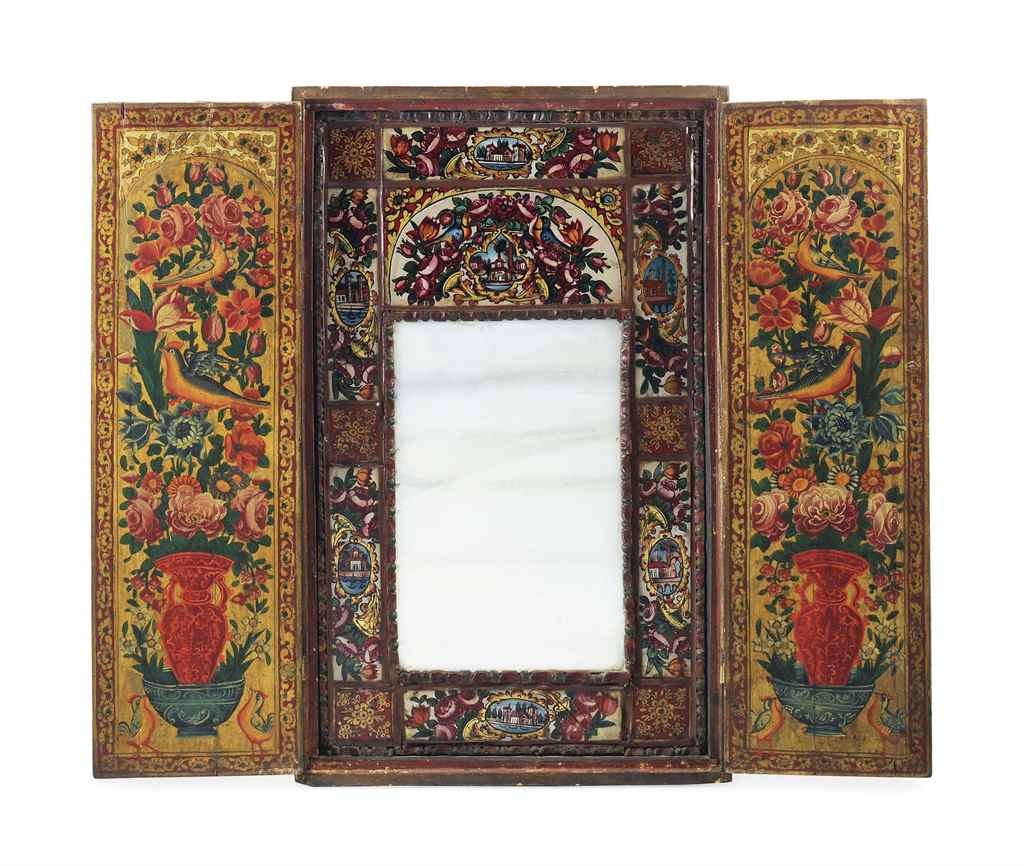 Christies Com 2018 06 01 Never 0 7 A Qajar Polychrome Painted Wooden Mirror Iran 19th Century D5551272g Jpg