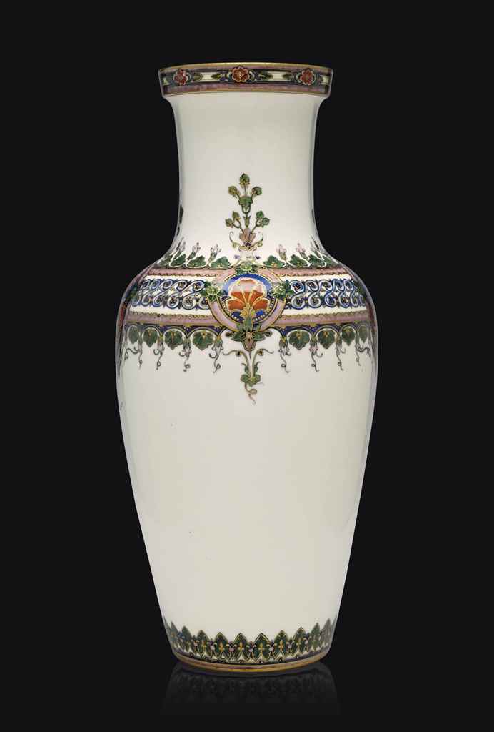 A SEVRES PORCELAIN ART NOUVEAU VASE , BROWN LOZENGE AND DECORE A SEVRES