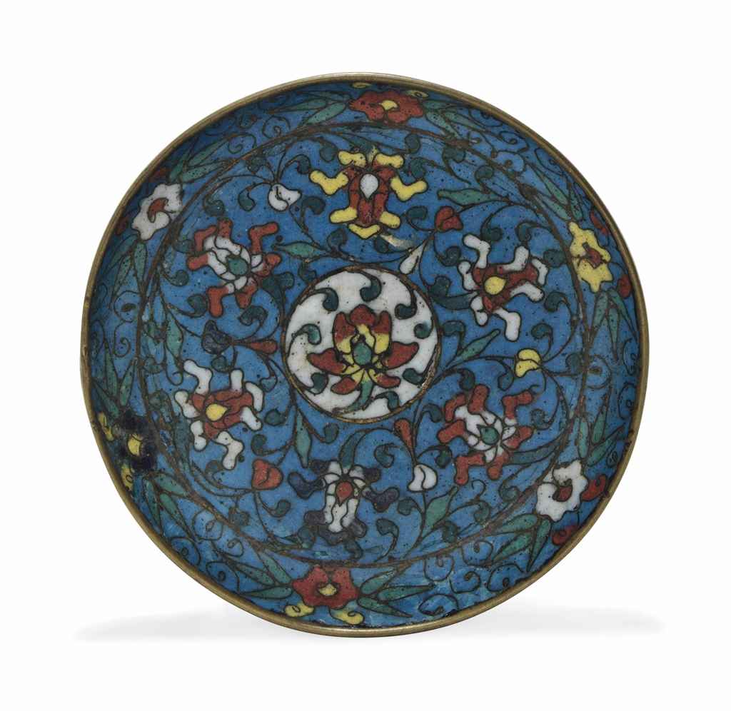 A CHINESE CLOISONNÉ ENAMEL DISH , LATE MING DYNASTY, 17TH CENTURY