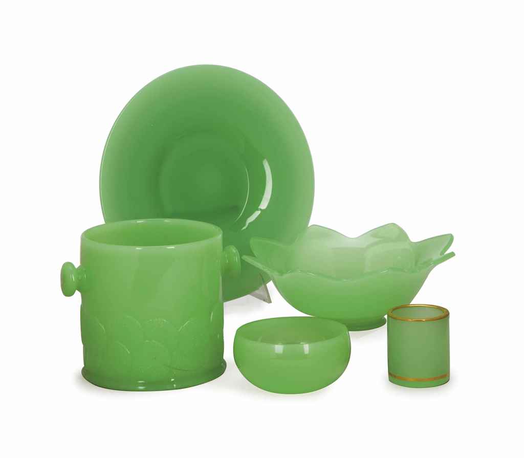 A GROUP OF GREEN OPALINE GLASS TABLE ARTICLES, , 20TH CENTURY, Christie's