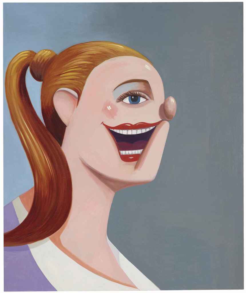 George Condo (B. 1957) , Smiling Girl With Ponytail ...