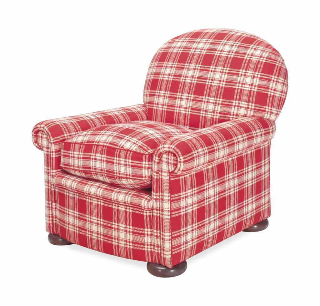 A RED AND WHITE PLAIDUPHOLSTERED CLUB CHAIR, , MODERN Christie's