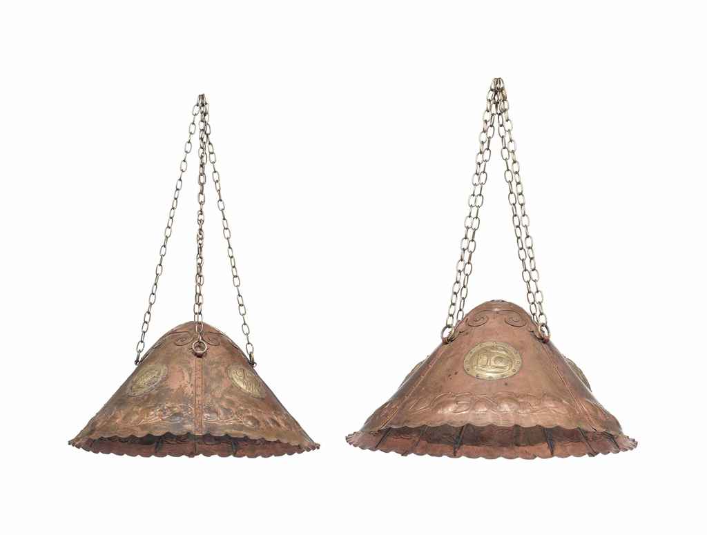 A Pair Of Copper And Brass Mounted Hanging Lights Early 20th Century D5852618g Jpg