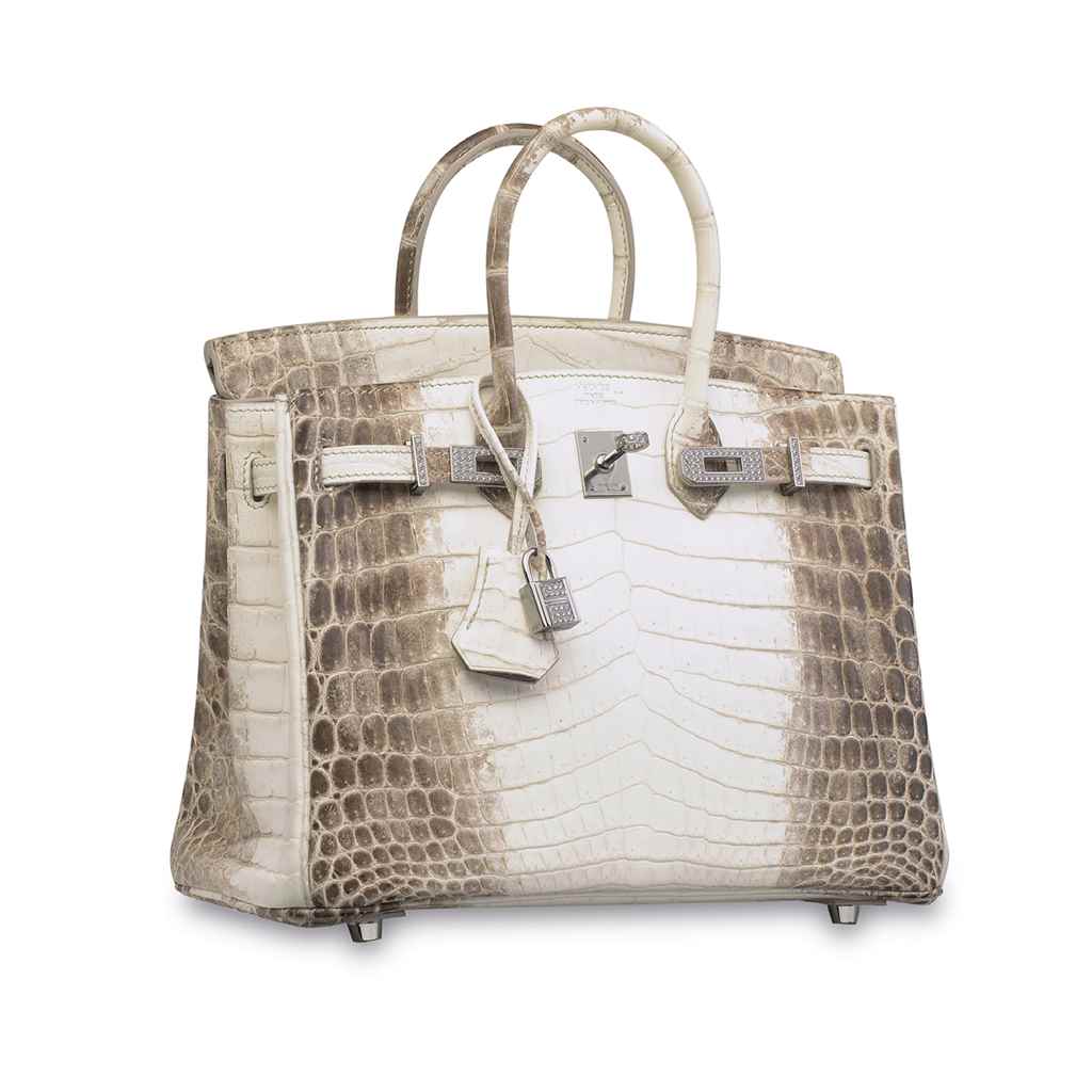 AN EXCEPTIONAL, MATTE WHITE HIMALAYA NILOTICUS CROCODILE DIAMOND BIRKIN 25 WITH 18K WHITE GOLD ...