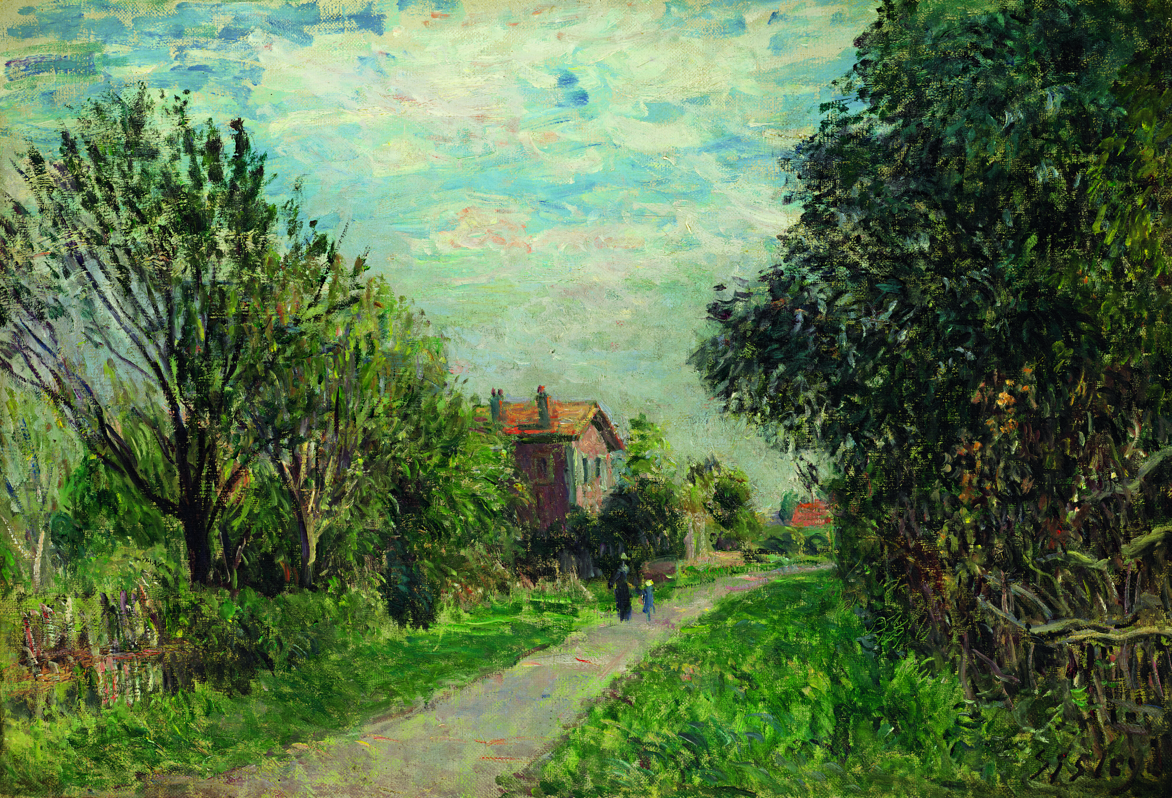 ALFRED SISLEY (1839-1899) Femme et enfant sur le chemin des près, Sèvres signed 'Sisley' (lower right) oil on canvas 14⅞ x 21⅞ in. (37.7 x 55.5 cm.) Painted circa 1879 $400,000-600,000