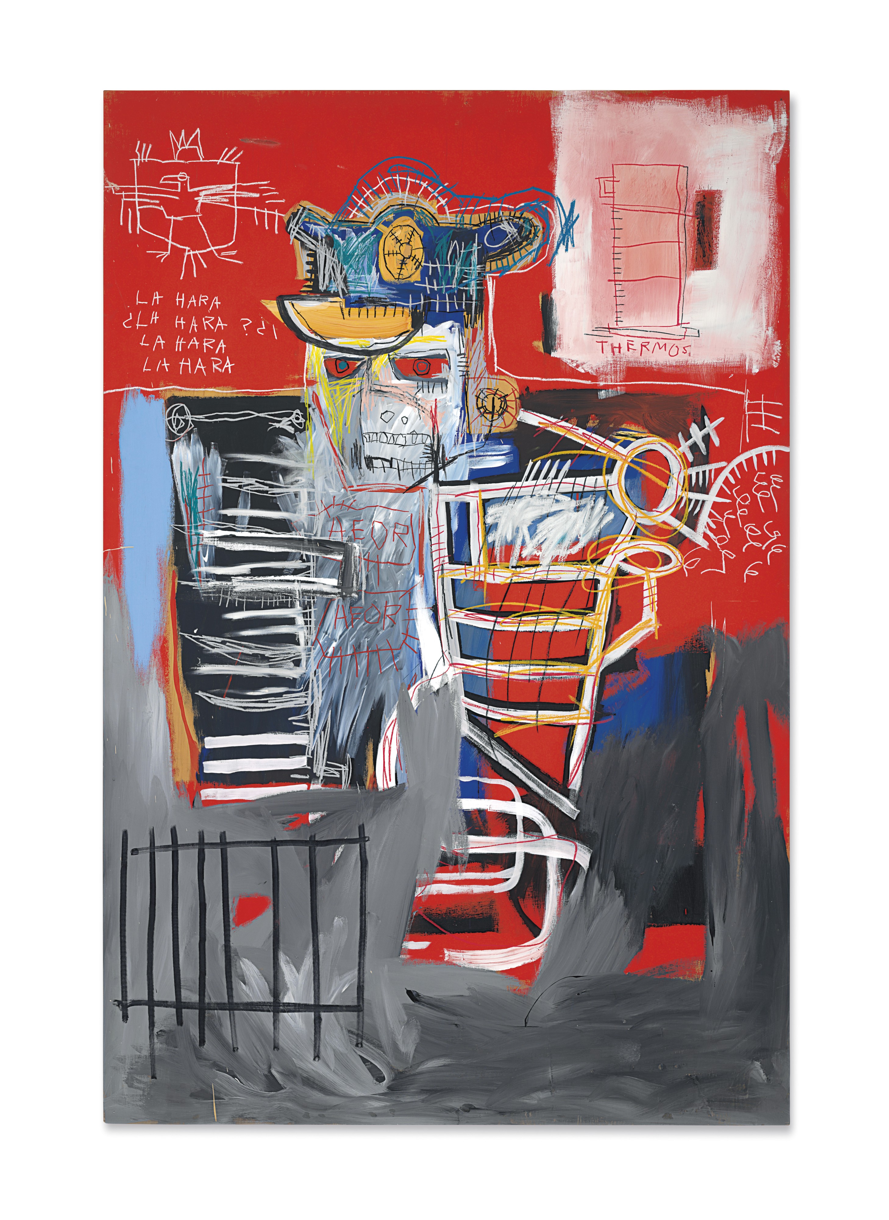 Jean-Michel Basquiat, La Hara, acrylic and oilstick on wood panel, 1981. Estimate: $22,000,000-28,000,000