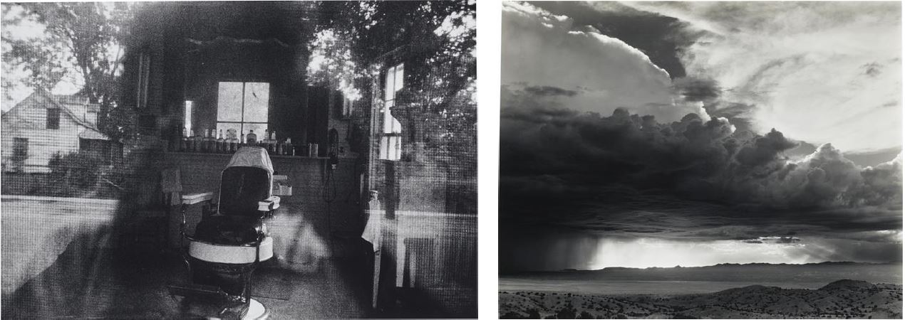 Left: Robert Frank, ‘Mcclellanville, S. C.’ (Barber Shop Through Screen Door), 1955. $80,000-120,000; Right: Laura Gilpin, Storm from La Bajada Hill, New Mexico, 1946. $20,000-30,000