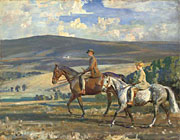 Sir Alfred James Munnings - Tom and Luke Parsons on their ponies, Champagne and Squirrel, Exmoor