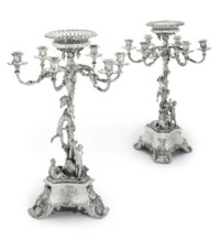 A PAIR OF WILLIAM IV SILVER CANDLEABRA CENTREPIECES
