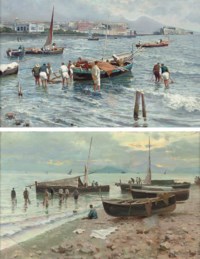Pescatori presso la Baia di Napoli; and Ritorno dei pescatori al tramonto con la pesca