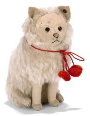 A Steiff Seated Spitz Pomeranian 3317 White Mohair And