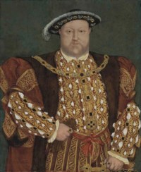 Portrait of King Henry VIII (1491-1547), three-quarter-length, in a fur-lined, gold-brocade cloak and doublet